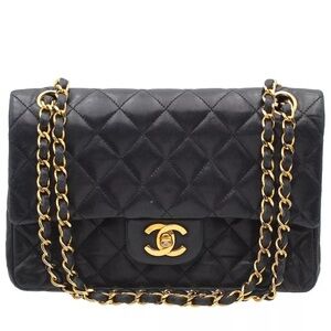 CHANEL Small Black Quilted Shoulder Bag with Gold Chain